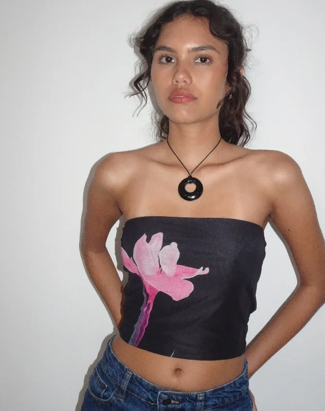 Big Discounts Shae Bandeau Top in Black with Pink Flower Placement