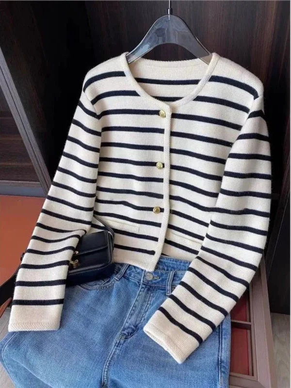 Weekend Savings Extravaganza Marietta Striped Woolen Cardigan