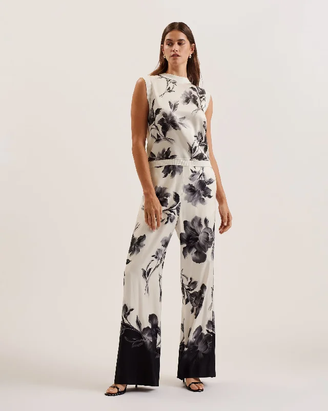 Discount Mania Perloma Printed Woven Front Knitted Tank Ivory