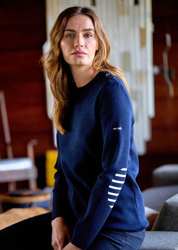 Weekend Offers That Shine BREGANCON - Breton Sweater with Jacquard Elbow Patch for Women (NAVY) Weekend Offers That Shine BREGANCON - Breton Sweater with Jacquard Elbow Patch for Women (NAVY)