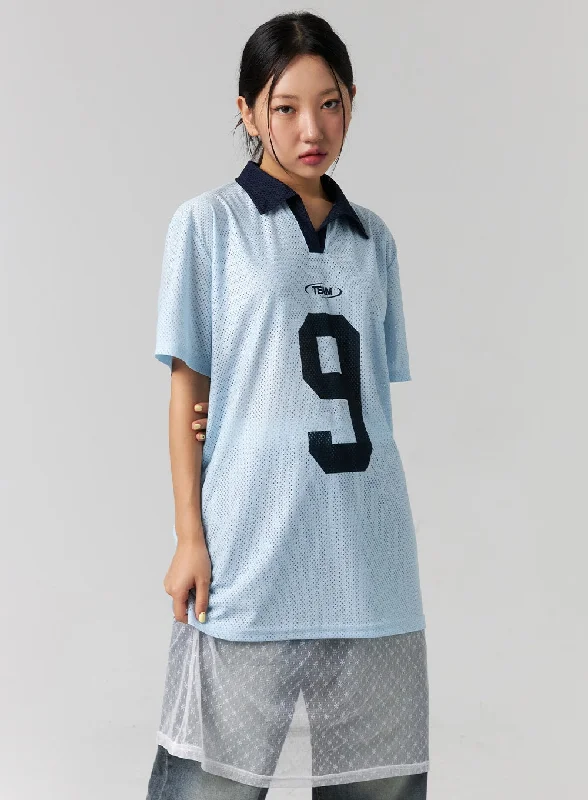 Quick Sale Mesh Soccer Collar Top CG314