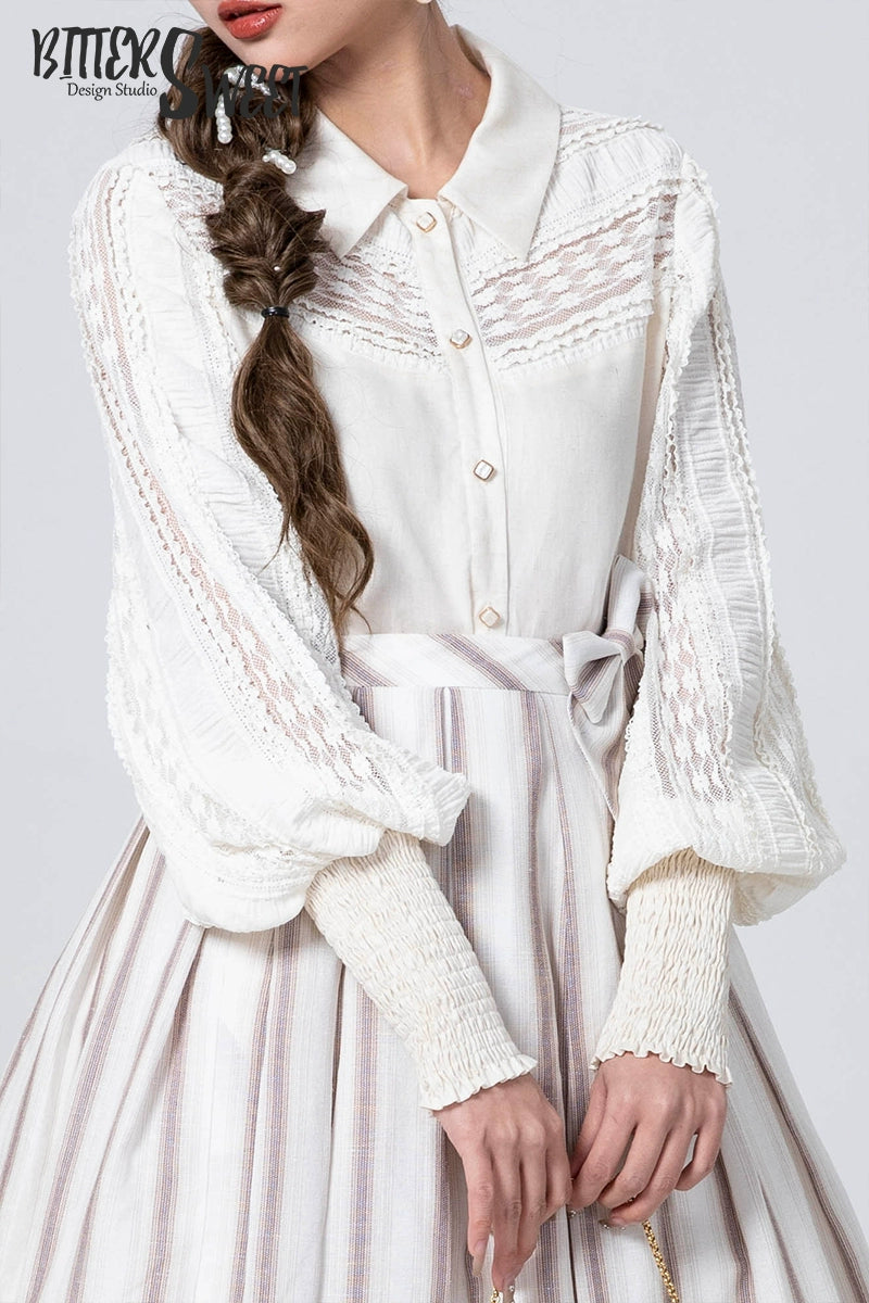 Mega Deal Bitter Sweet~Late Spring~Vintage Lolita Shirt Lace Long Sleeve Blouse