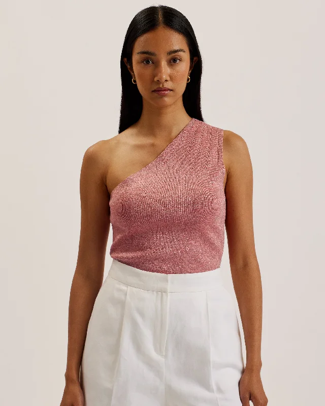 Weekend Savings Sensation Ellyann One Shoulder Lurex Knit Top Pl-Pink