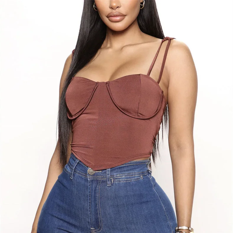 Time-Limited Offer Sexy Lowcut Sling Slim Solid Color Backless Wholesale Crop Tops