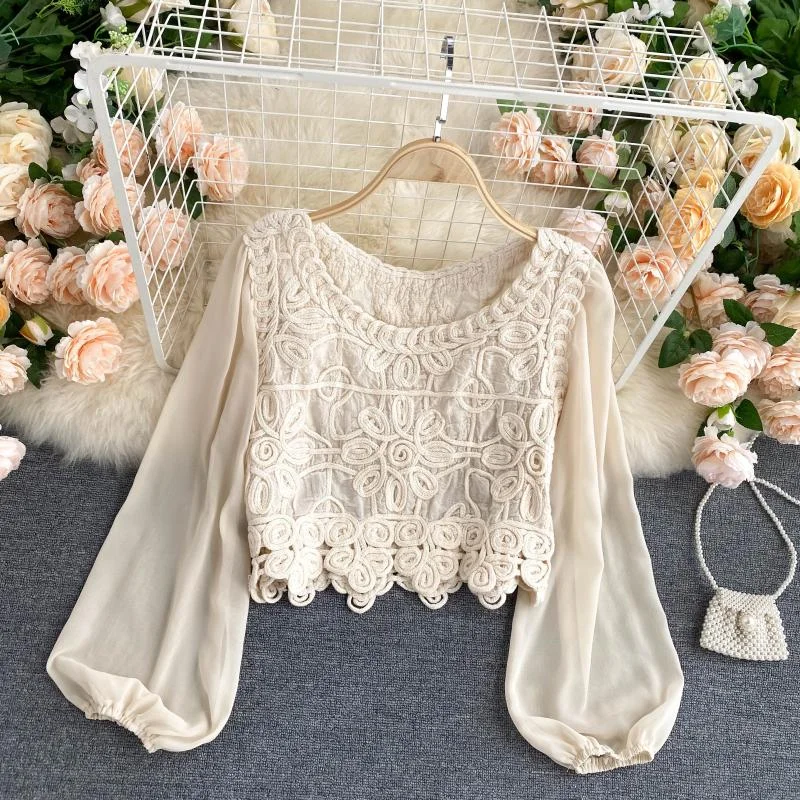 Weekend Specials You Can't Miss Lovely flower long sleeve top crop tops 1304