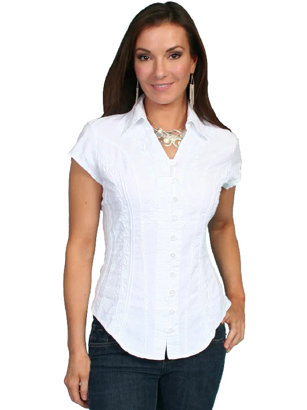 Hot Deal Scully Cantina Womens White 100% Cotton Cap Sleeve Vine Blouse