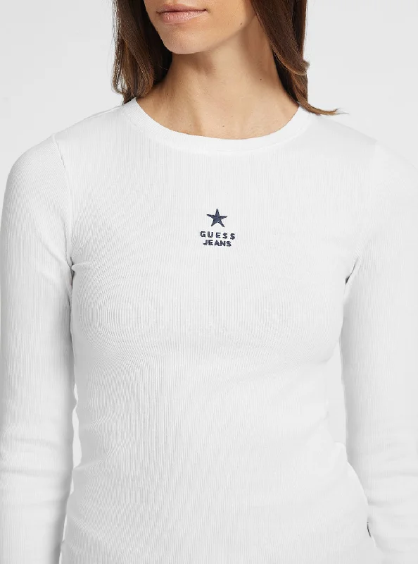 Unbeatable Deal Guess Jeans White Long Sleeve Star T-Shirt