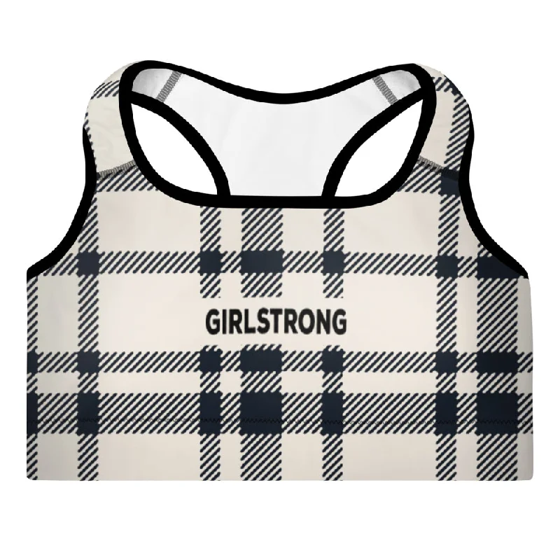 Final Sale ELEVATED ESSENTIALS, THE PERFECT PADDED SPORTS BRA CREAM CHECKS