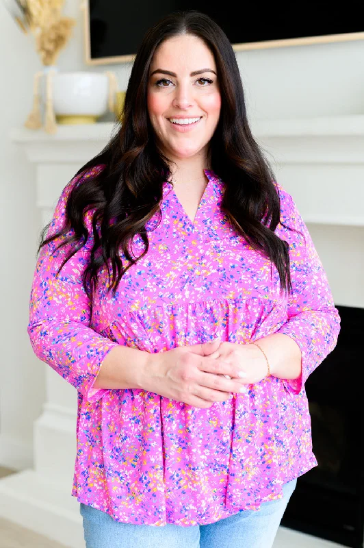 Weekend Specials to Relish Lizzy Babydoll Top in Magenta Brushstrokes