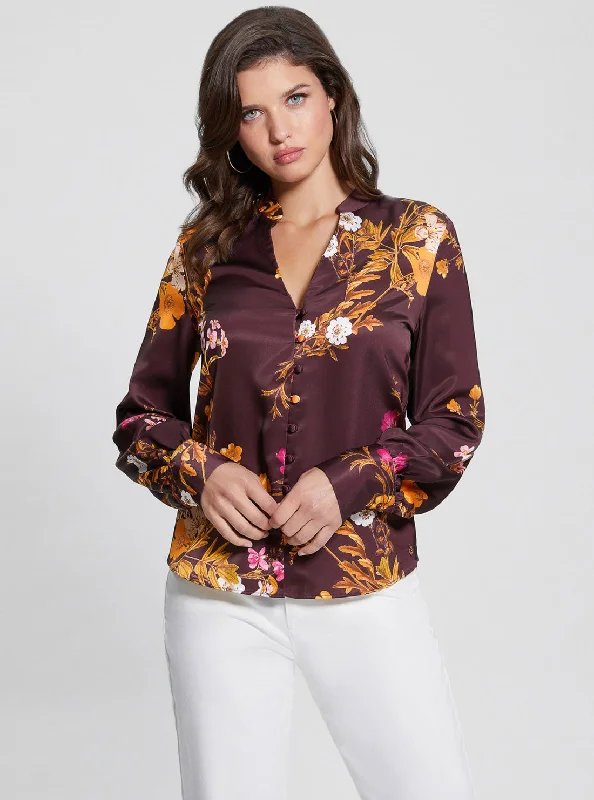 Weekend Offers That Shine Eco Maroon Floral Rita Satin Shirt