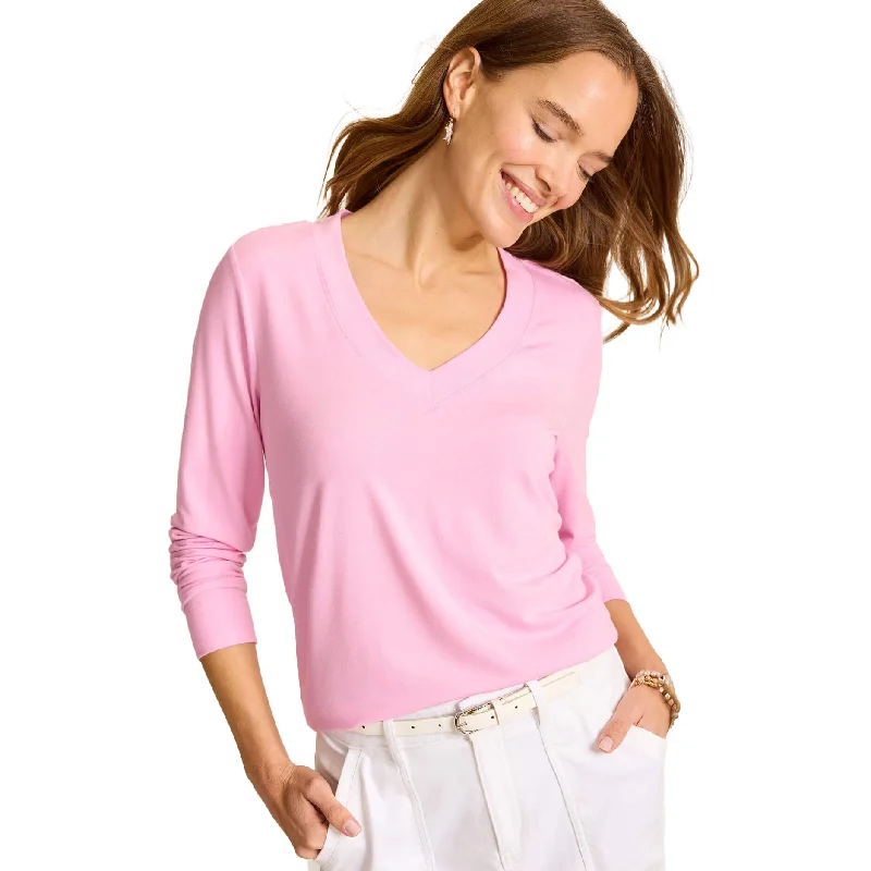 Steals and Deals Tommy Bahama Women's Kauai Jersey Long Sleeve V-Neck T-Shirt - Primrose Pink