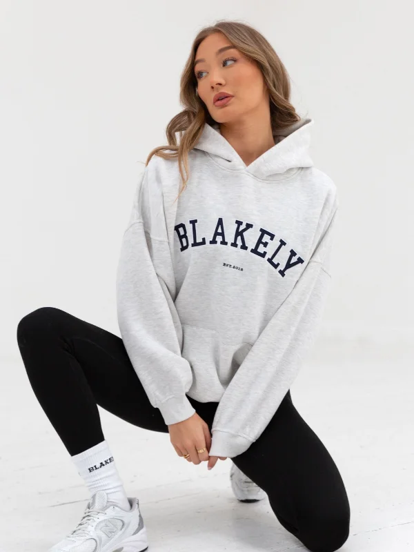 Markdown Sale Varsity Oversized Hoodie - Marl White