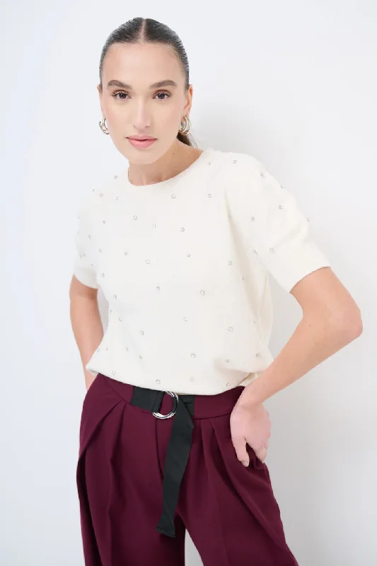Reduced Rates Short sleeve knit top with studded details wholesale