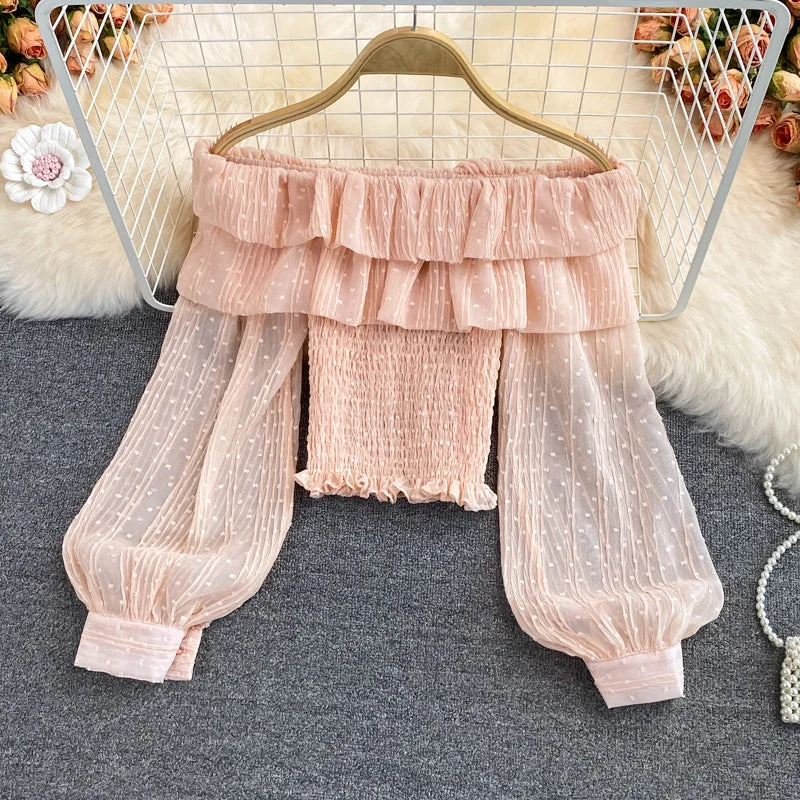 Discount Mania Cute tulle long sleeve tops     S222