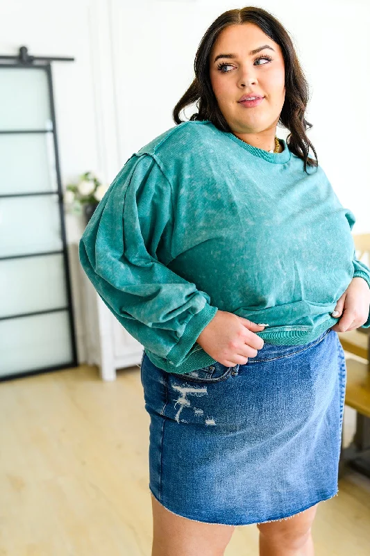 Buy More, Save More Tied Up In Cuteness Mineral Wash Sweater in Teal