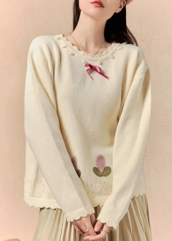 Weekend Bargains to Celebrate Art Beige O Neck Hollow Out Knit Sweaters Winter
