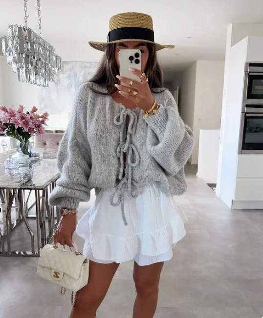 Weekend Offers That Thrill Eva | Knitted Bow Cardigan