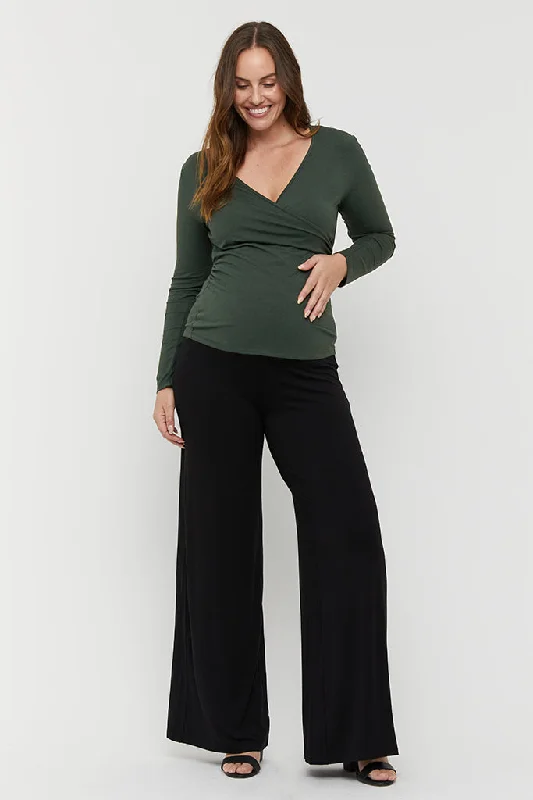 Can't Resist L/S Cross Front Maternity Top - Forest