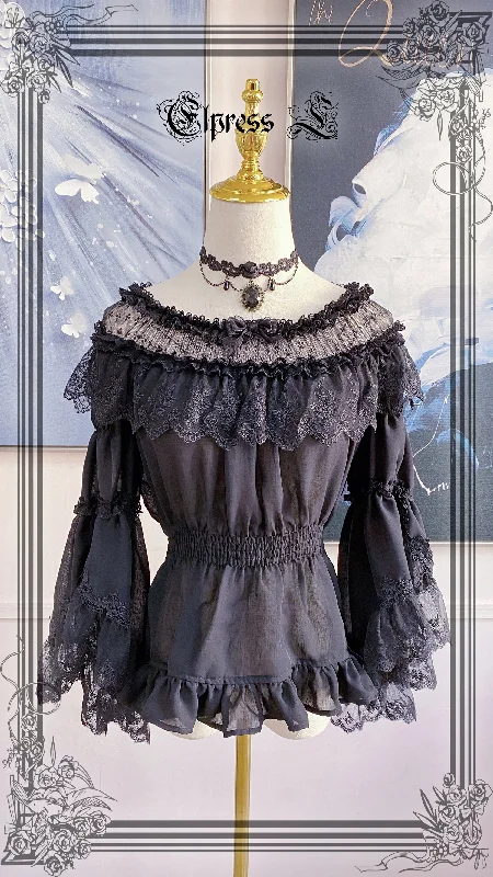 Weekend Discounts to Love Elpress L~Universal Black White Chiffon Lolita Blouse
