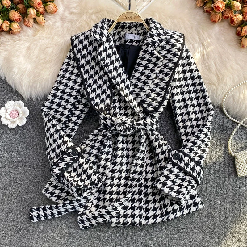 Weekend Extravaganza: Shop Now Stylish Houndstooth Long Sleeve Jacket     S494