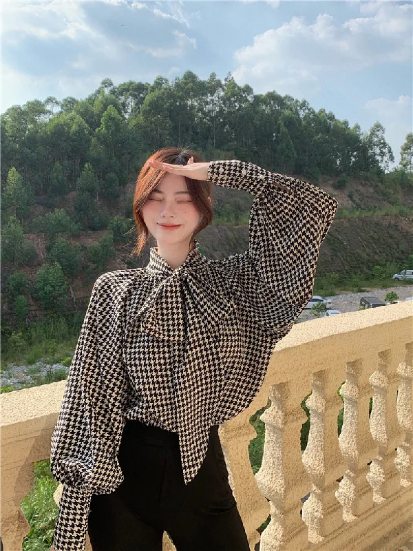 Weekend Shopping Extravaganza Cute bow houndstooth top   S489
