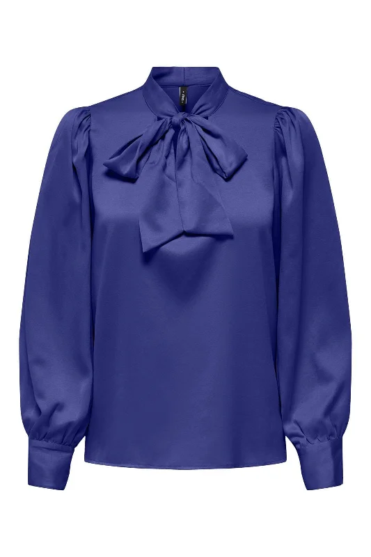 Super Bargain Only - Onljane Life L/S Bow Top - 4663022 Clematis Blue
