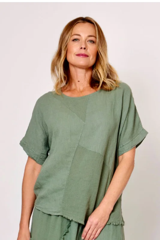 Weekend Discounts to Enjoy La Strada Italian Linen Top Asymetrical Khaki