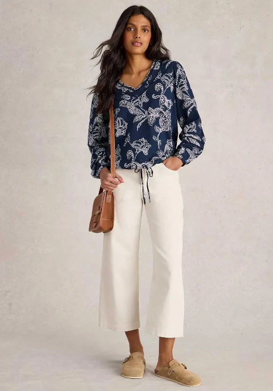 Weekend Savings Spectacle White Stuff Betty Tie Hem Blouse, Navy