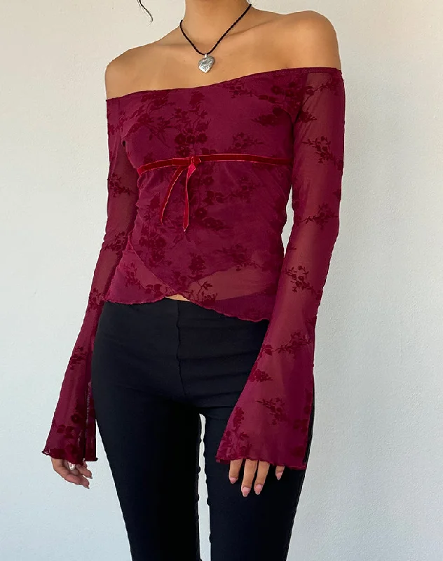 Best Bargains Kareena Top in Botanical Flower Maroon
