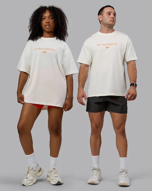 Online Only Unisex Just Keep Running FLXCotton Tee Oversize - Off White-Vibrant Orange