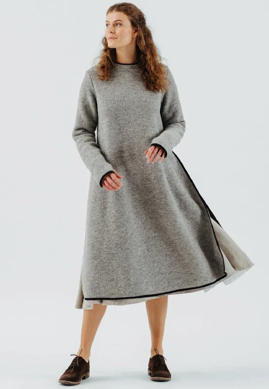 Super Sale Double Slit Dress, Wool, Light Grey