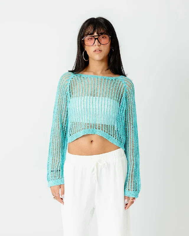 Epic Deals Cyan Fishnet Top