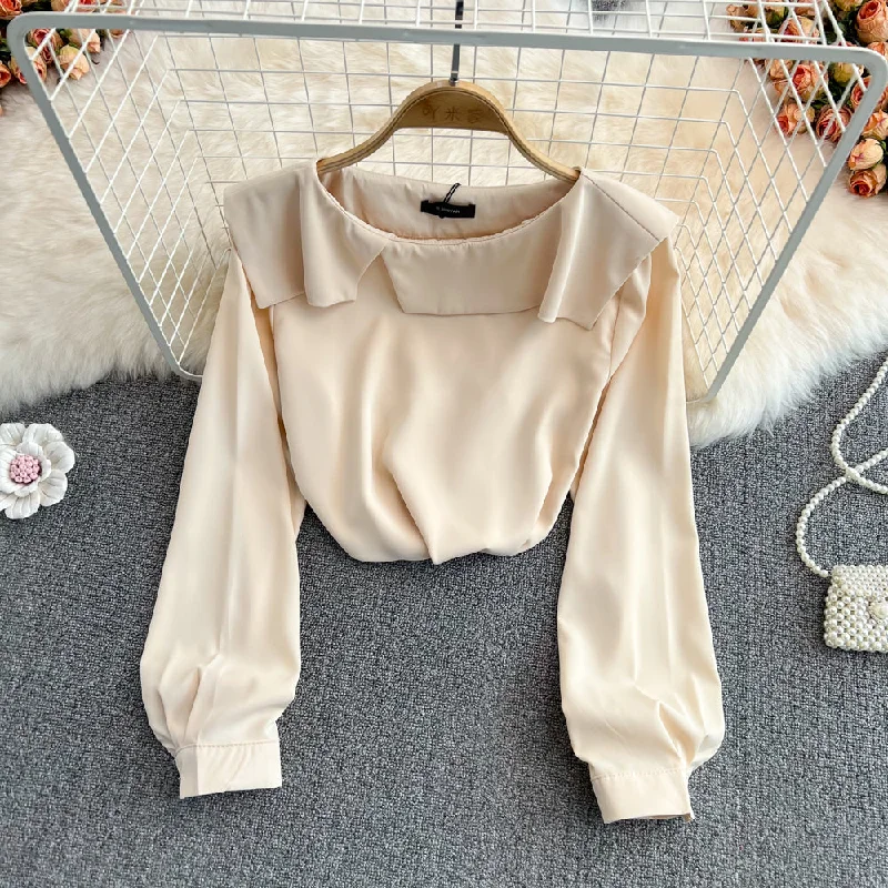 Deal Zone Simple chiffon long sleeve tops   S266