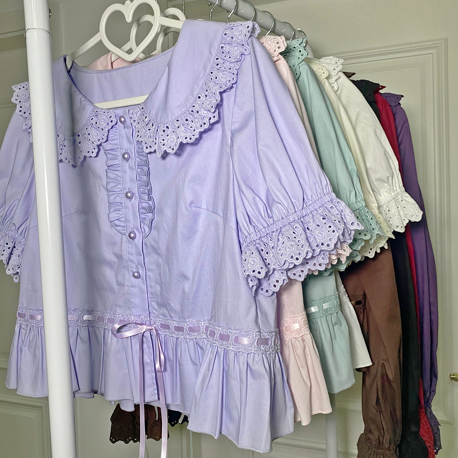 Major Savings Little Dipper~Cotton Lolita Shirt Long Sleeve Blouse Rainbow Ribbon