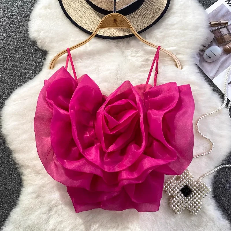 Stock Clearance design flower tube top suspender top for women's outer wear sleeveless short top     S4191