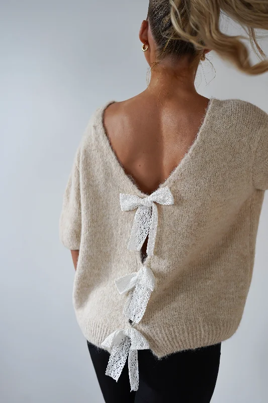 Weekend Bargains to Cherish Lila Lace Bow Back Jumper | Cream