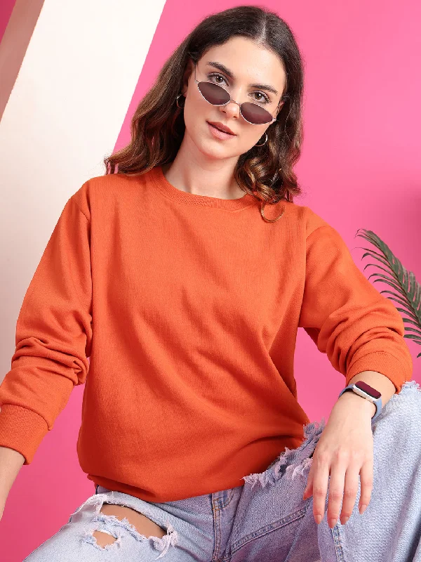 Online Exclusive VimaL Jonney Regular Fit Orange Solid Sweatshirt For Women