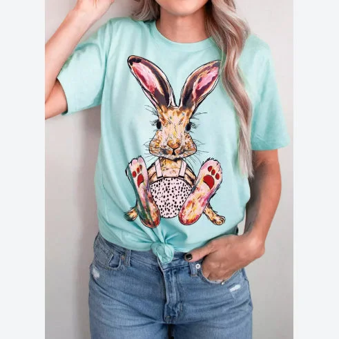 Overstock Sale Women Fashion Happy Easter Rabbit Print Wholesale Summer T-shirts Tops