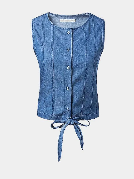 Huge Savings Custom Round Neck Sleeveless Blue Camis