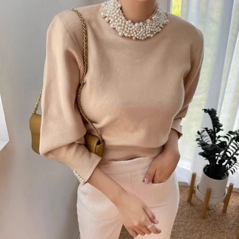 Pay Less Femella Pearl Detail Luxe Sweater
