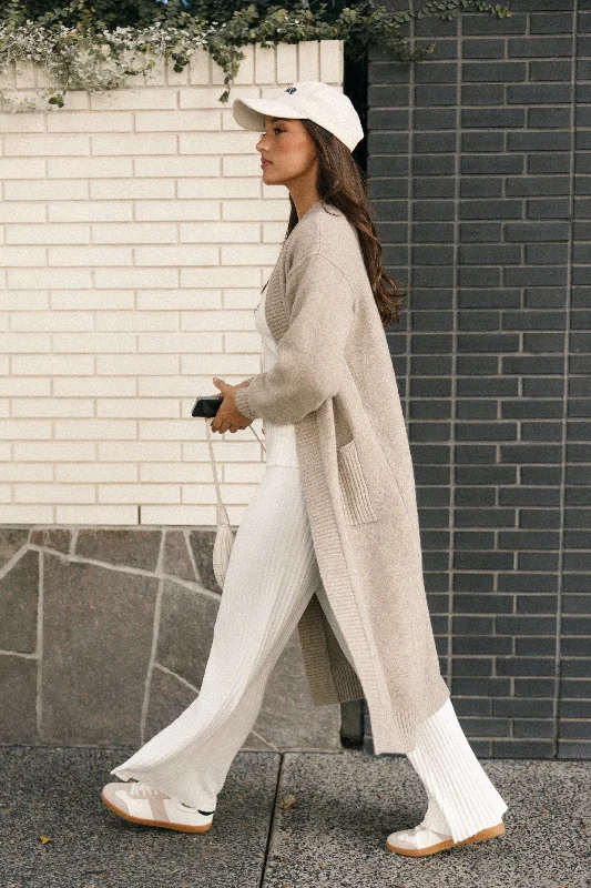 Weekend Offers That Excite Nicolette Open Front Long Cardigan - Latte