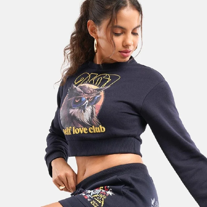 Flash Deal Self Love Cropped Fleece Sweat in Navy