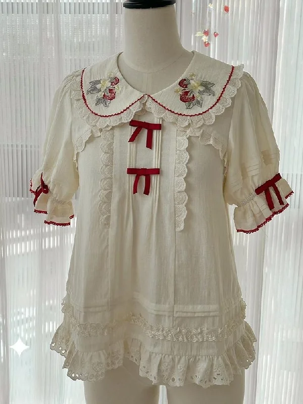 Unbeatable Prices Baozizhu~Sweet Lolita Shirt Strawberry Embroidery Ivory Blouse