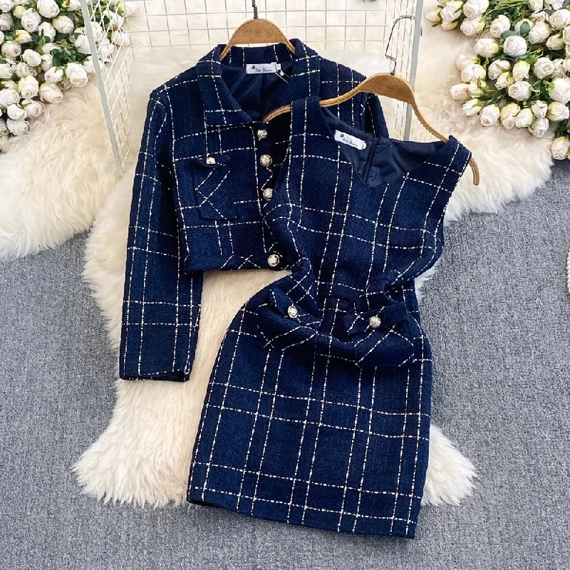 Weekend Deals That Dazzle long-sleeved jacket two-piece vest dress for women     S4124
