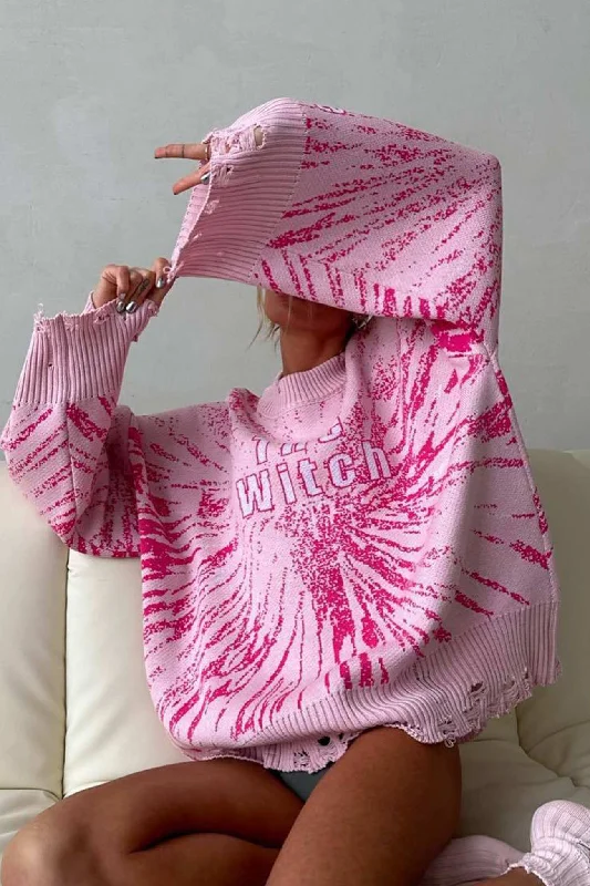 Overstock TastyHottie - Letter Embroidery Distressed Pullover Sweater