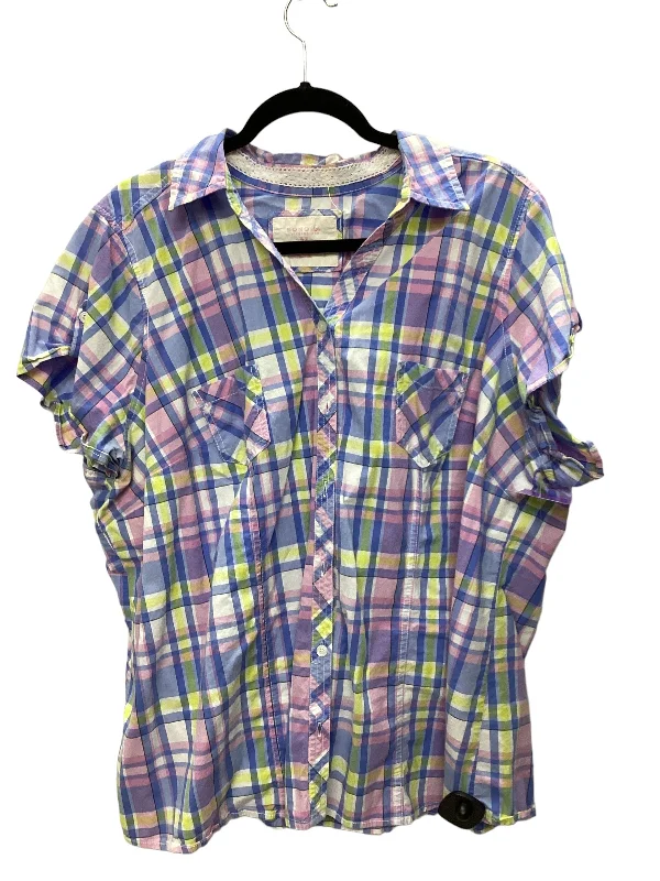 Weekend Discounts You Deserve Plaid Pattern Top Short Sleeve Sonoma, Size 3x