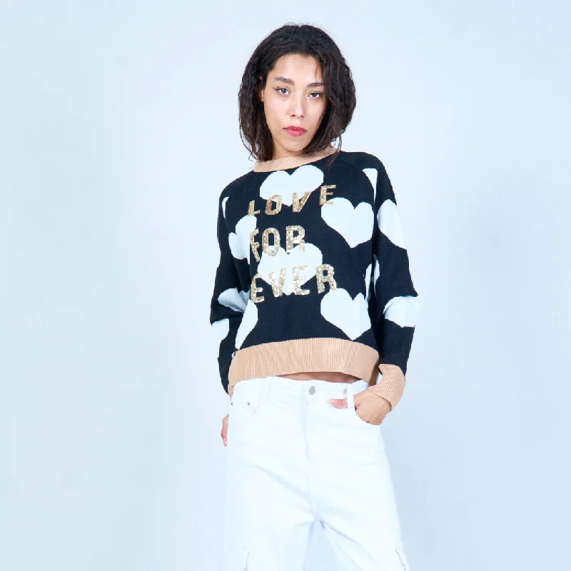 Weekend Specials to Cherish Heart pattern sweater with "Love Forever" design wholesale