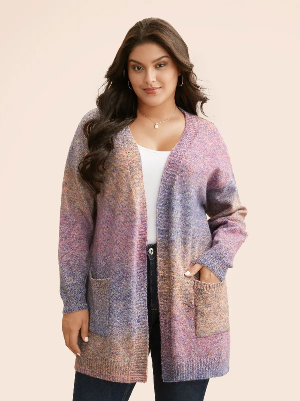 Referral Discount Gradient Dyeing Patch Pocket Cardigan