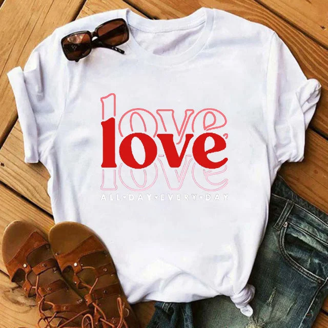 Weekend Bargains to Savor Wholesale Women's Holiday Wear Printed Slim Wholesale T Shirts For Valentine'S Day