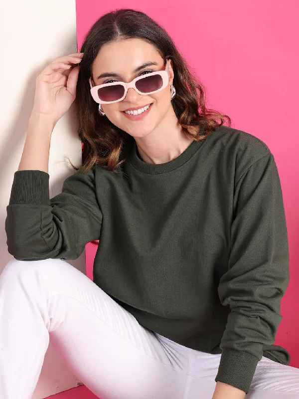 Exclusive Offer VimaL Jonney Regular Fit Green Solid Sweatshirt For Women